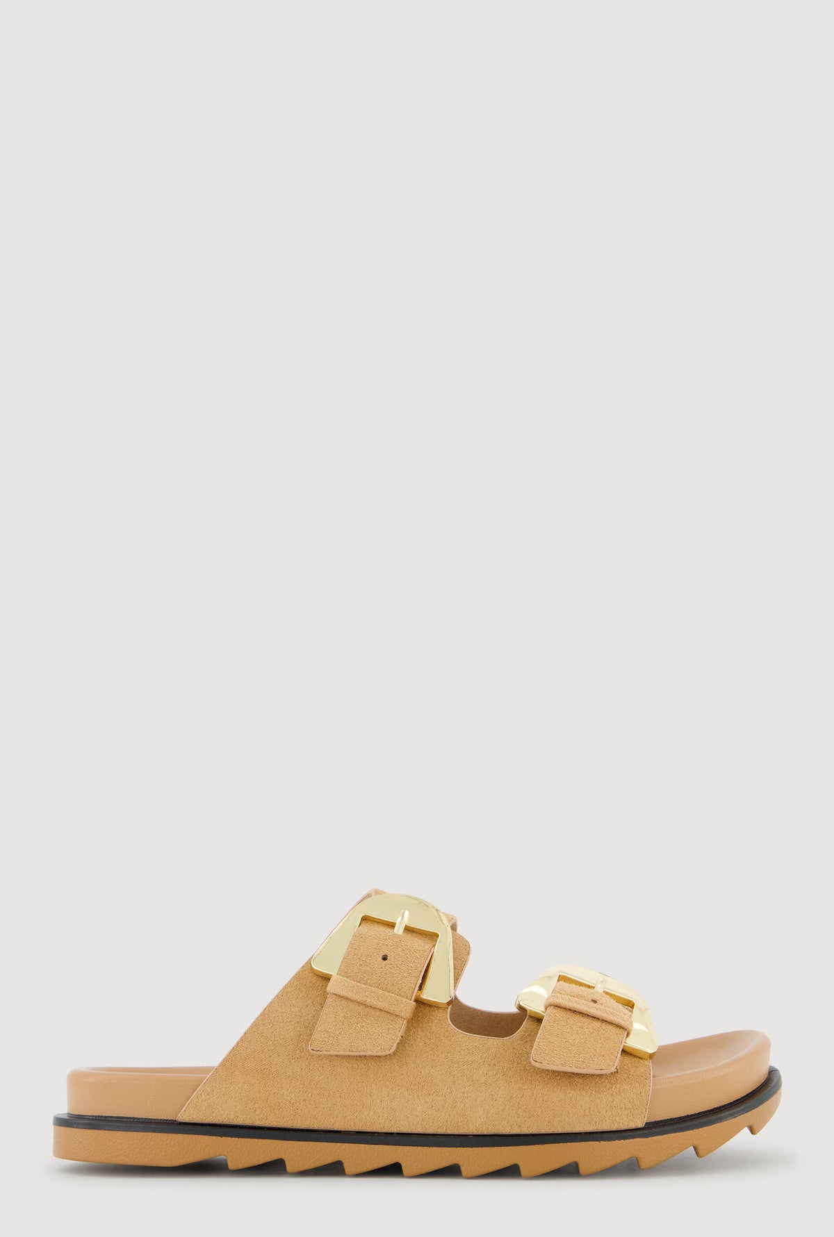 Faux Suede Double Metallic Buckle Slide Sandals