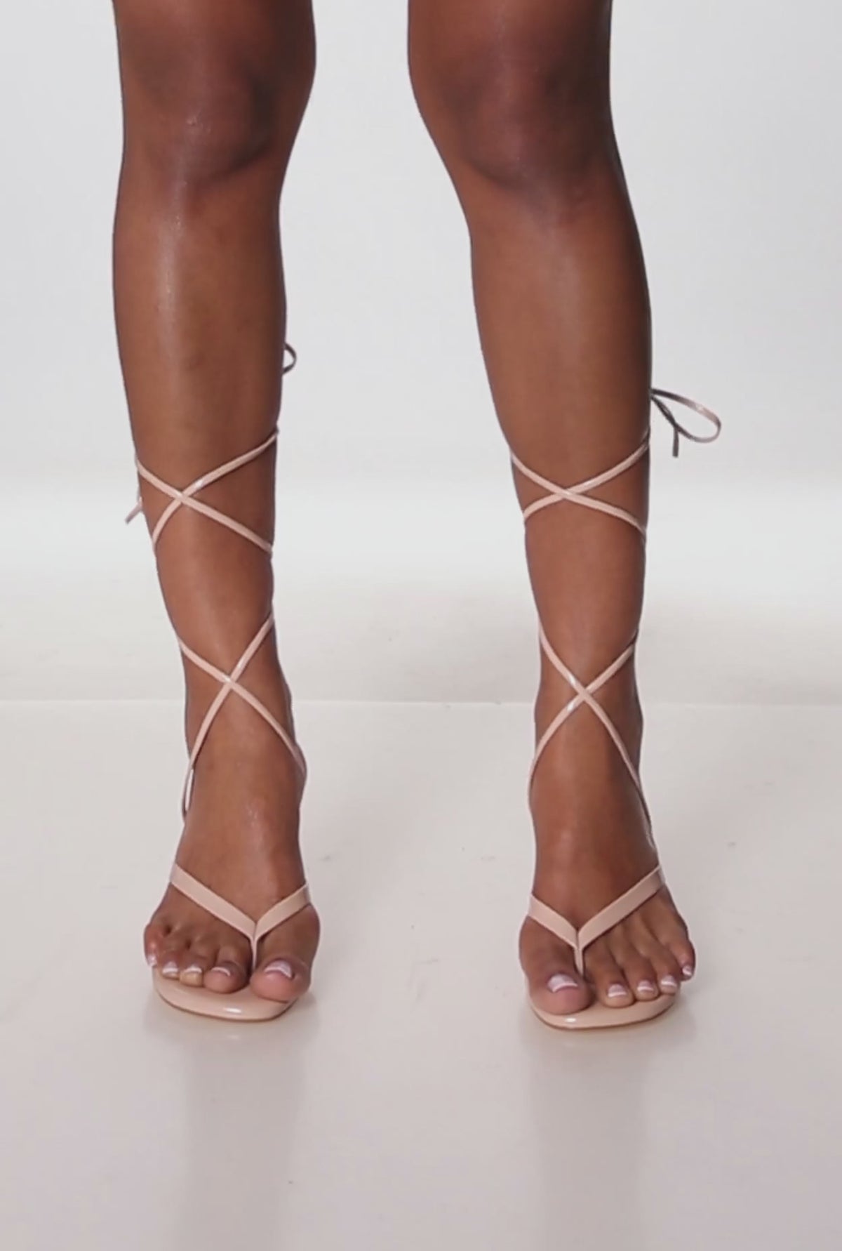 Trendy Faux Leather Thong Lace Up Heels